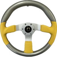 Autotecnica Boating Silver Wood & Leather Steering Wheel Silver/Yellow 350mm 50-91