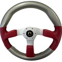 Autotecnica Boating Silver Wood & Red Leather Steering Wheel Silver/Red 350mm 50-93