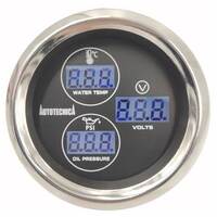 Autotecnica LCD 3-in-1 Voltmeter/Water Temperature/Oil Pressure Gauge 52mm LCOWV