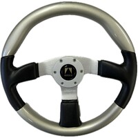 Boating Silver Wood & Leather Steering Wheel(Silver black)