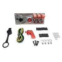 Autotecnica Racing Flip-Up Ignition Switch Panel 5-in-1 Engine Start Push Button LED Toggle Silver ADS8337SL