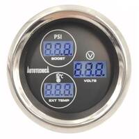 Autotecnica LCD 3-in-1 Turbo Boost/EGT/Voltmeter Gauge 52mm LCBEV