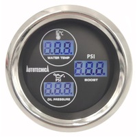 Autotecnica LCD 3-in-1 Turbo Boost/Water Temperature/Oil Pressure Gauge 52mm LCBOW