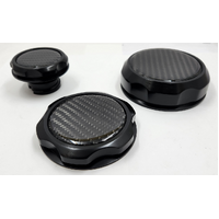 ALLOY BILLET CAPS SUITS  VT-VY LS1 SET 3, Oil Cap P/Steering/OVERFLOW COV.SHADOW CARBON COMBINATION