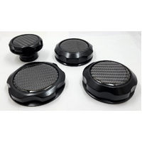 Alloy Billet Caps Suits VE LS2 SET 4 Oil Cap POWER Steering/OVERFLOW COVERS.SHADOW CARBON COMBINATION