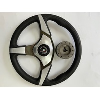 BOATING BLACK LEATHER SILVER PAD STEERING WHEEL(SILVER BLACK)Clearance